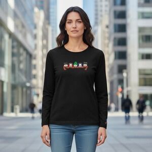 Designers Originals Black Long Sleeve T-Shirt Snowman Family Graphic Crew Neck M